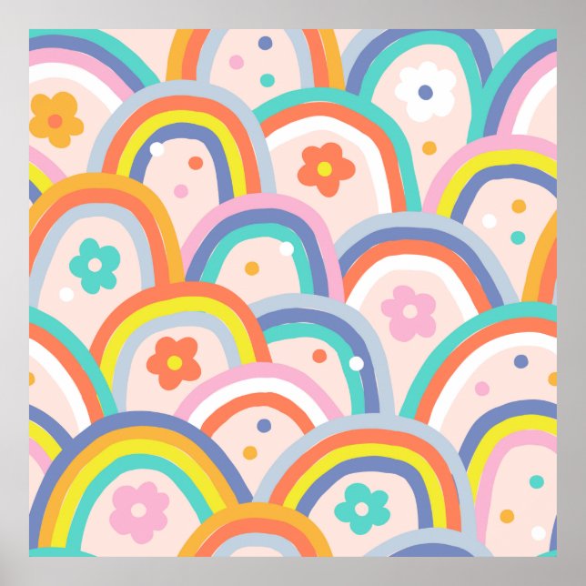 Póster Boho baby verano arco iris singulares sin costura (Frente)