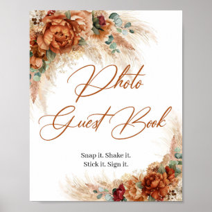 Póster Boho beach copper floral greenery Photo Guest Book