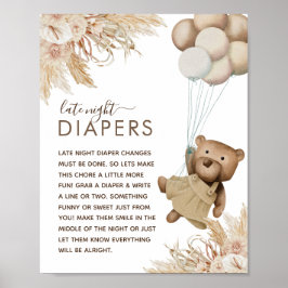 Póster Boho Bear Baby Shower 'Diaper nocturno'
