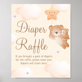 Póster Boho Bear Baby Shower Género Neutral Diaper Raffle