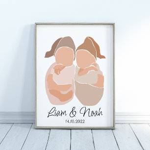 Póster Boho Bebé Twin Boys Nombre Poster de enfermería