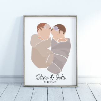 Póster Boho Bebés Chicas gemelos nombran Poster de enferm