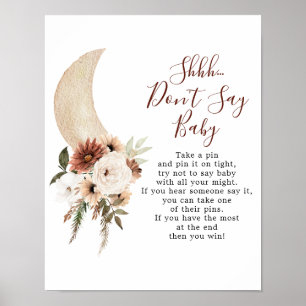 Póster Boho Beige Moon Baby Shower no dice bebé