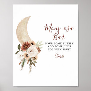 Póster Boho Beige Moon Floral Baby Shower Mom-osa Bar