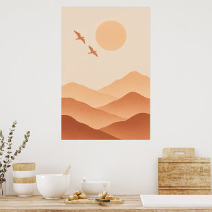 Póster Boho Birds & Montaña Sol – Naturaleza Minimalista