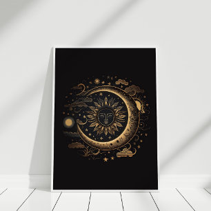 Póster Boho Black Copper Sun y Moon Wall Art