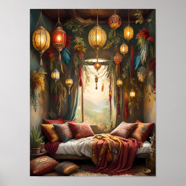 Póster Boho Bliss - Dormitorio bohemio estético