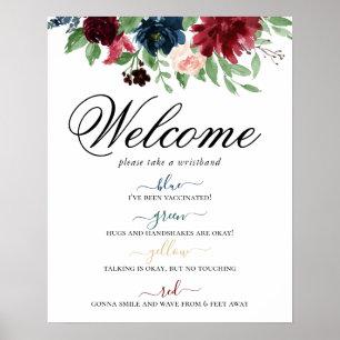 Póster Boho Bloom   Distancia social floral de Borgoña