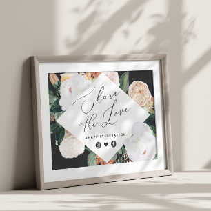 Póster Boho Blooms Boda Hashtag Rótulo