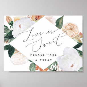 Póster Boho Blooms Love Is Sweet Boda Dessert Bar Rótulo