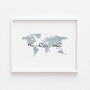 Póster boho blue Adventure espera la huella del paisaje