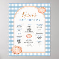 Boho Blue Gingham Primer año Rótulo de hechos Cump