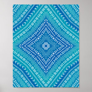 Póster Boho Blue Kaleidoscope Mandala Art