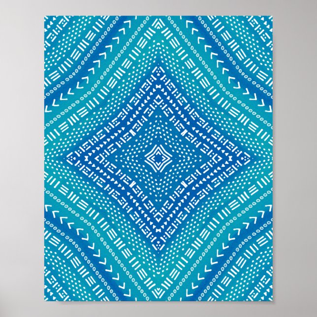 Póster Boho Blue Kaleidoscope Mandala Art (Frente)