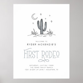Póster Boho Blue Moderno Primer Rodeo de los Niños Cumple