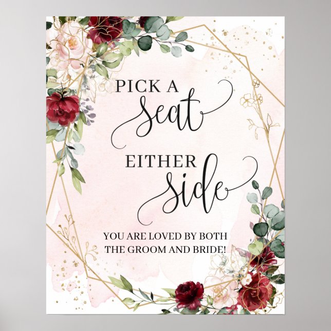 Póster Boho Blush and burgundy gold frame pick a seat  (Frente)
