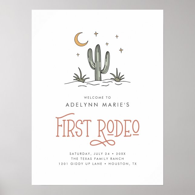 Póster Boho Blush Modern Girls First Rodeo Cumpleaños 1 (Frente)