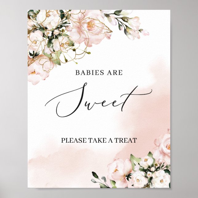 Póster Boho blush pink floral gold babies are sweet sign (Frente)