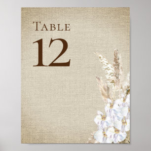 Póster Boho Boall Wedding Pampas Grass Simple Table Numbe