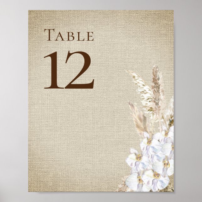 Póster Boho Boall Wedding Pampas Grass Simple Table Numbe (Frente)