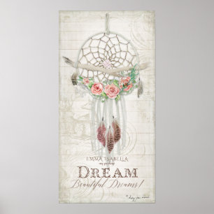 Póster Boho Bohemian Dream Catcher Nombra Bebé Ducha Made