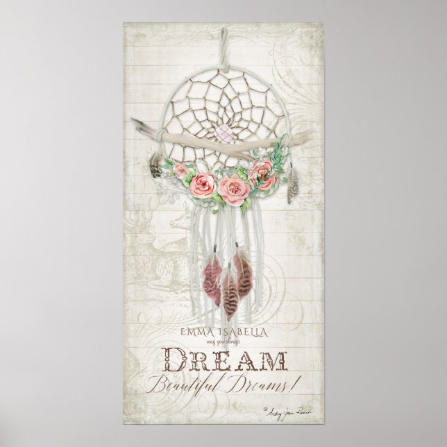 Póster Boho Bohemian Dream Catcher Nombra Bebé Ducha Made (Frente)