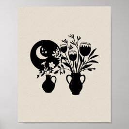 Póster Boho bohemian floral sun moon