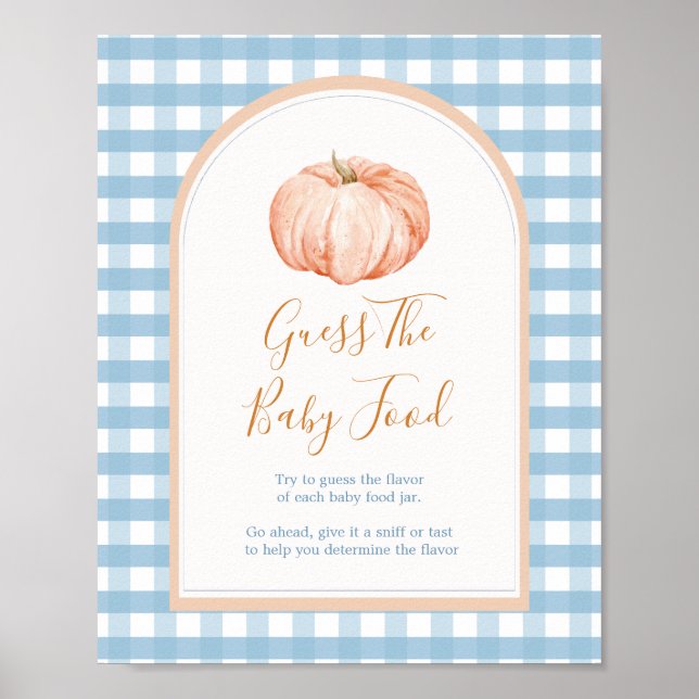 Póster Boho Boho Blue Gingham Adivina La Comida Del Bebé (Frente)