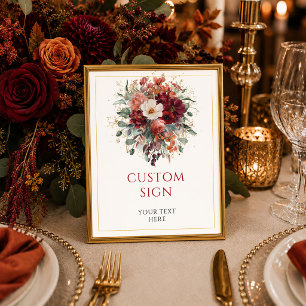 Póster Boho Borgoña Dorado Floral Vegetación personalizad