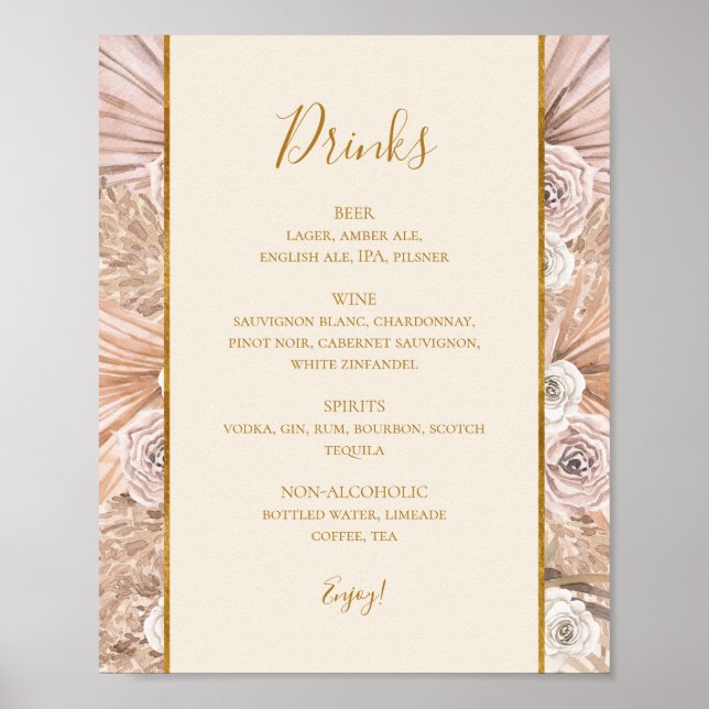 Póster Boho Botanical | Rótulo del menú Bebidas Boda de m (Frente)