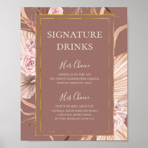 Póster Boho Botánico   Bebidas Destacadas Rosa Polvorient