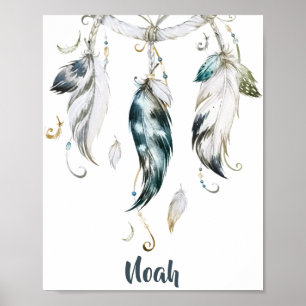 Póster Boho Boy Feather Dream Catcher Wall Art