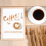 Póster Boho Bridal Brunch - Poster del Rótulo Coffee Bar<br><div class="desc">Elegante y minimalista invitación de novias boho con tonos café. Personalizable fácil.</div>