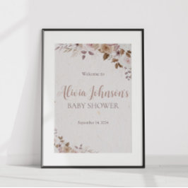 Póster Boho Brown Floral Baby Shower