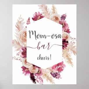 Póster Boho Burgundy Floral Baby Shower Chica Mom osa