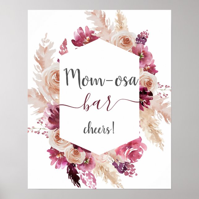 Póster Boho Burgundy Floral Baby Shower Chica Mom osa (Frente)