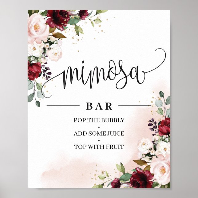 Póster Boho burgundy rosa rosa floral mimosa bar signo (Frente)