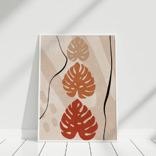 Póster Boho Burnt Naranja Beige Monstera Wall Art