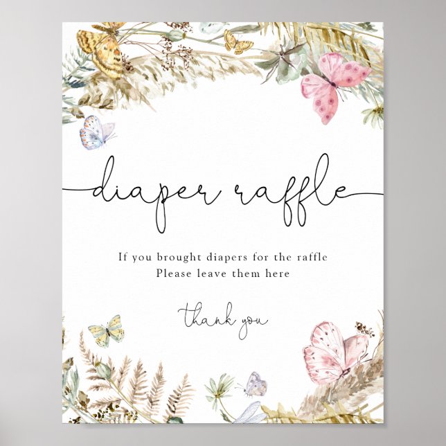 Póster Boho Butterflies Babies Diaper Raffle Rótulo (Frente)
