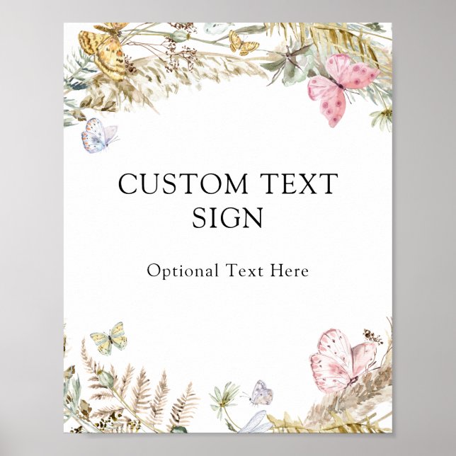 Póster Boho Butterflies Personalizado Rótulo de texto (Frente)
