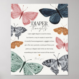 Póster Boho Butterfly diaper pensamientos de bebé ducha