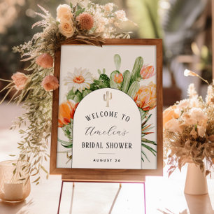 Póster Boho Cactus Arch Bridal Ducha de bienvenida de esp