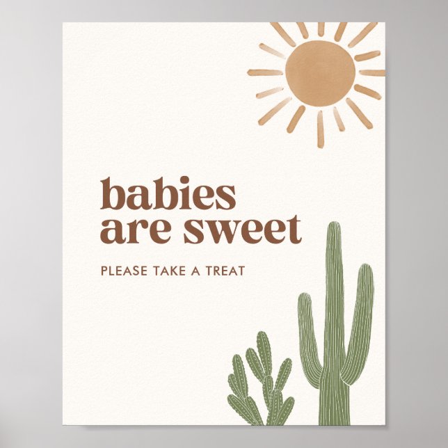 Póster Boho Cactus Baby Shower Los bebés son Rótulo dulce (Frente)