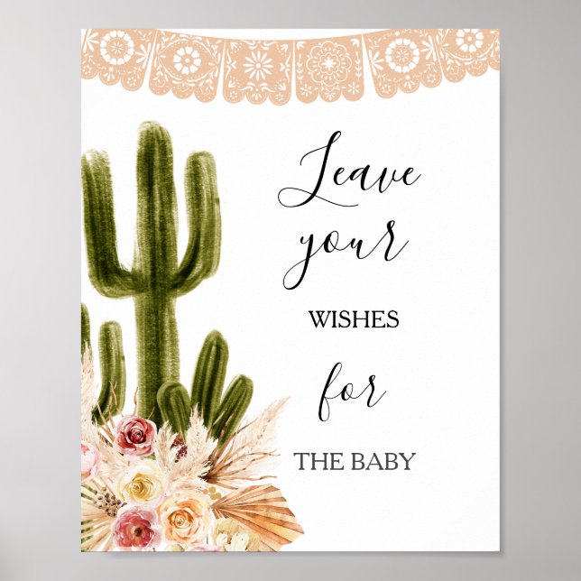 Póster Boho Cactus Baby Shower quiere Rótulo para bebés (Frente)