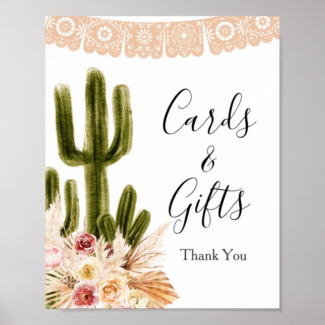 Póster Boho Cactus Flores Rosa Pampas Tarjetas de gramaje (Frente)