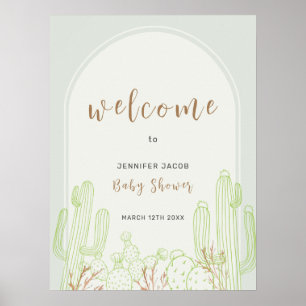 Póster Boho Cactus Line Art Arch Bienvenidos a Baby Showe