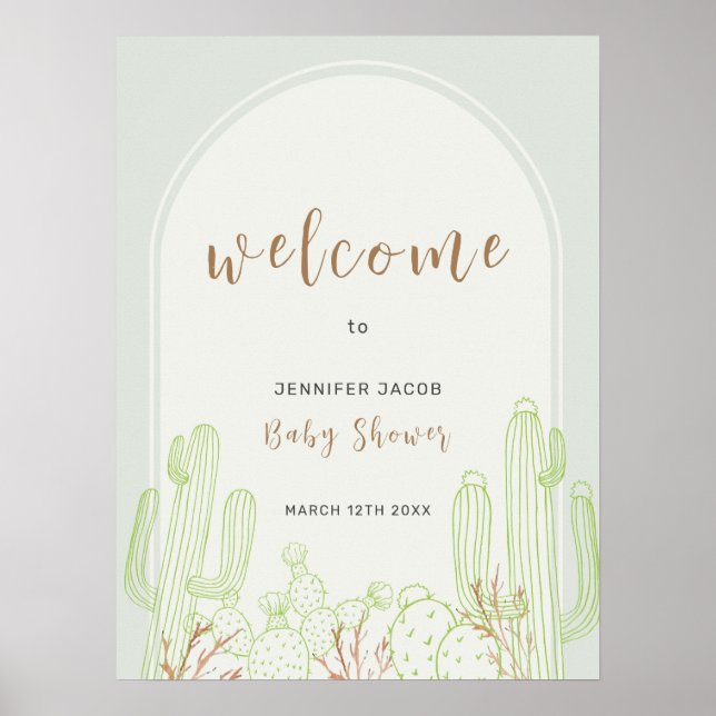 Póster Boho Cactus Line Art Arch Bienvenidos a Baby Showe (Frente)