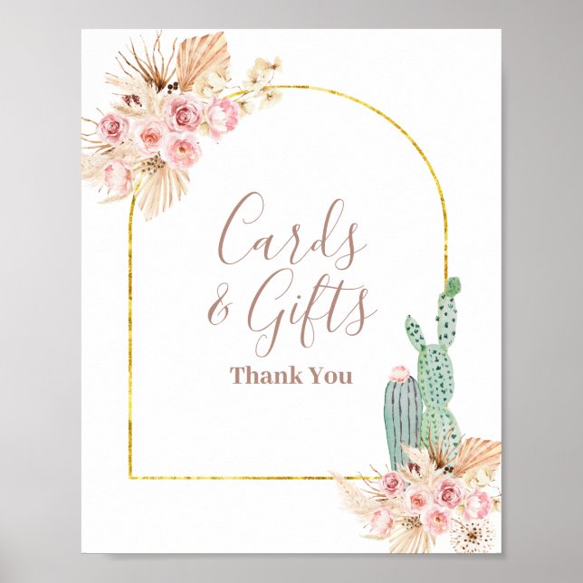 Póster Boho Cactus Rótulo de tarjetas y regalos de flores (Frente)