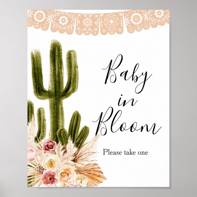 Póster Boho Cactus Taco Bout Baby en el Rótulo Bloom (Frente)
