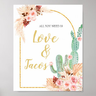 Póster Boho Cactus Taco sobre todo lo que necesitas es am